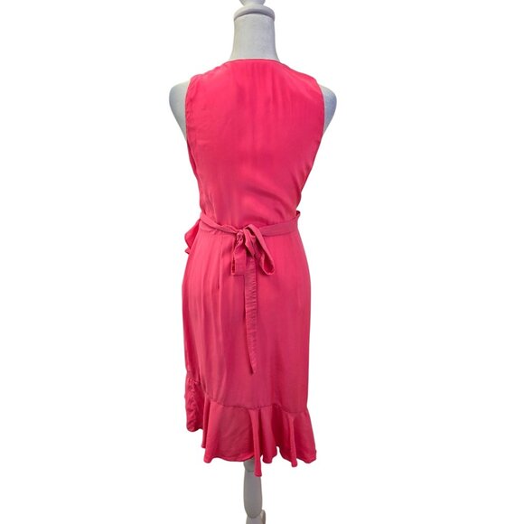 Amanda Uprichard Mary Kate 100% Silk Wrap Dress in Fluro Pink Size Small - Picture 2 of 8